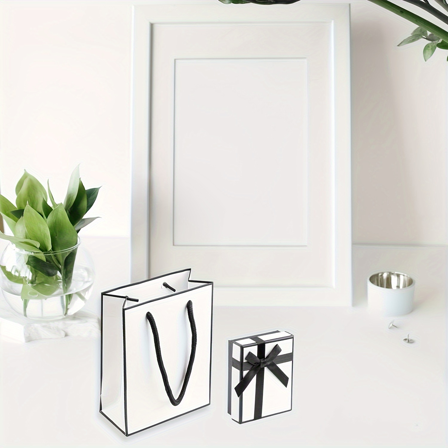 2pcs Gift Box and Gift Bag Set for Jewelry, Black & White